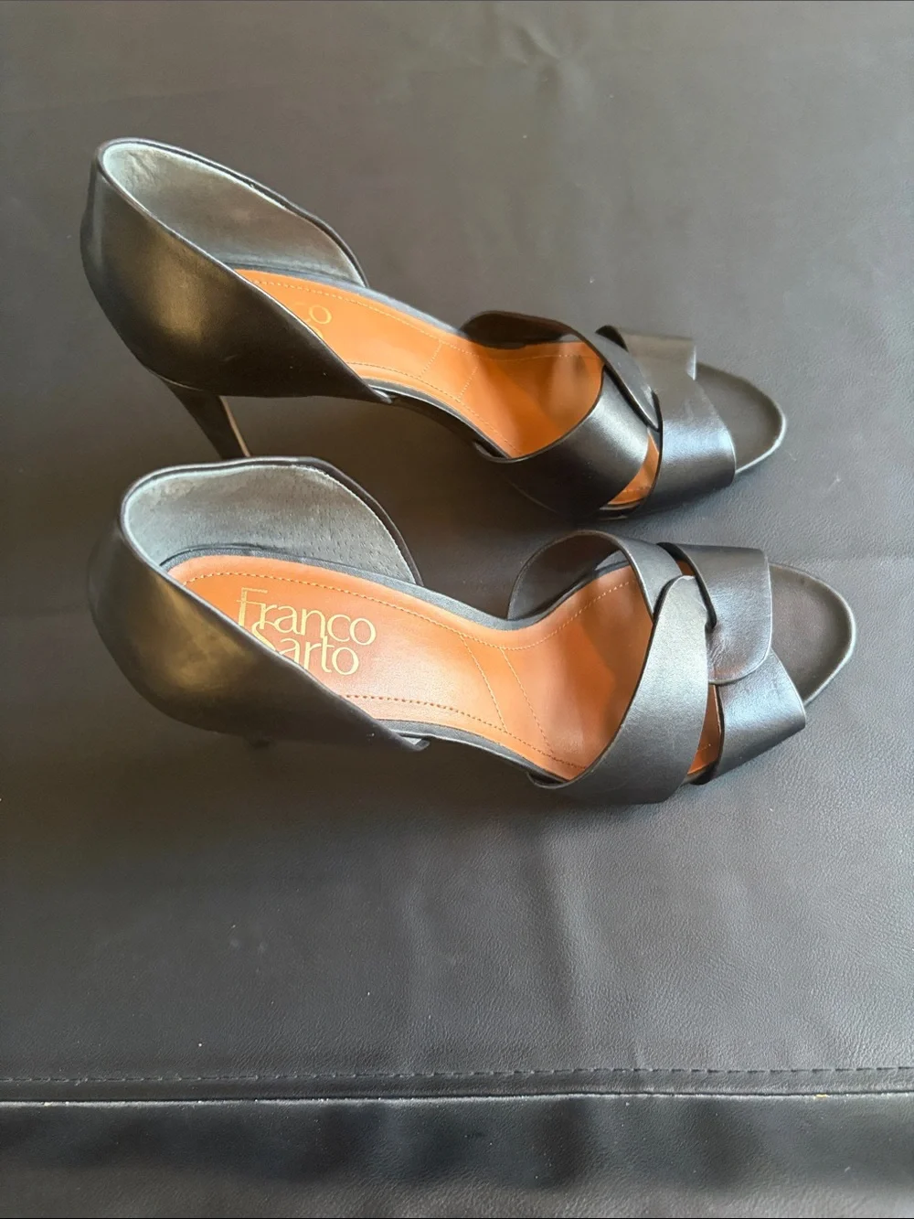 Franco Sarto Black Leather Classic Pumps Heels Size 9M Like New
